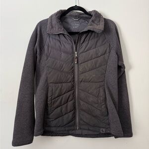 L.L. Bean Downtek Jacket Women's Small Gray Puffer Full Zip Fleece Lined Collar
